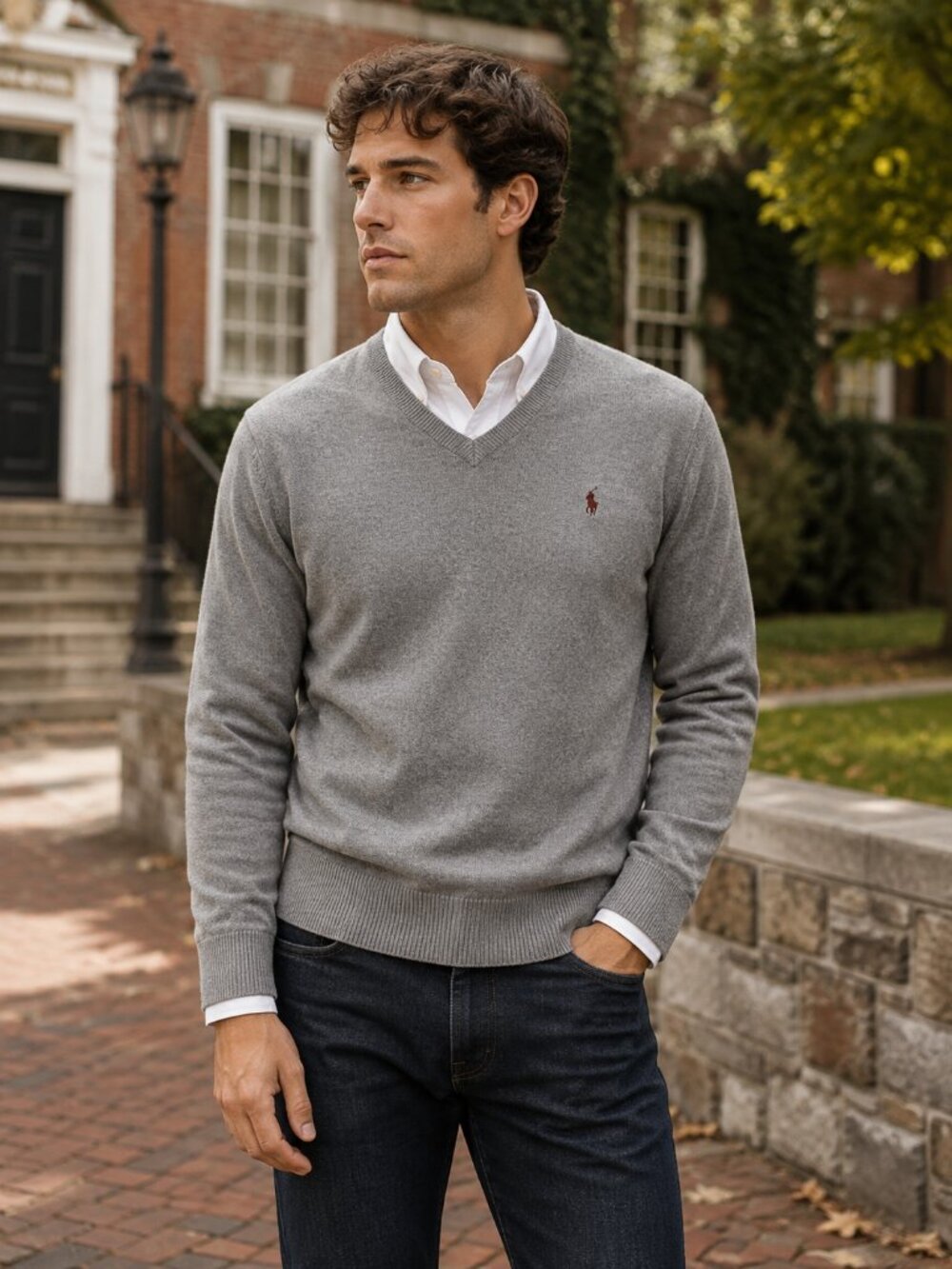 Polo Ralph Lauren Mens Sweater XXL Grey VNeck Pullover Cotton Pony Preppy